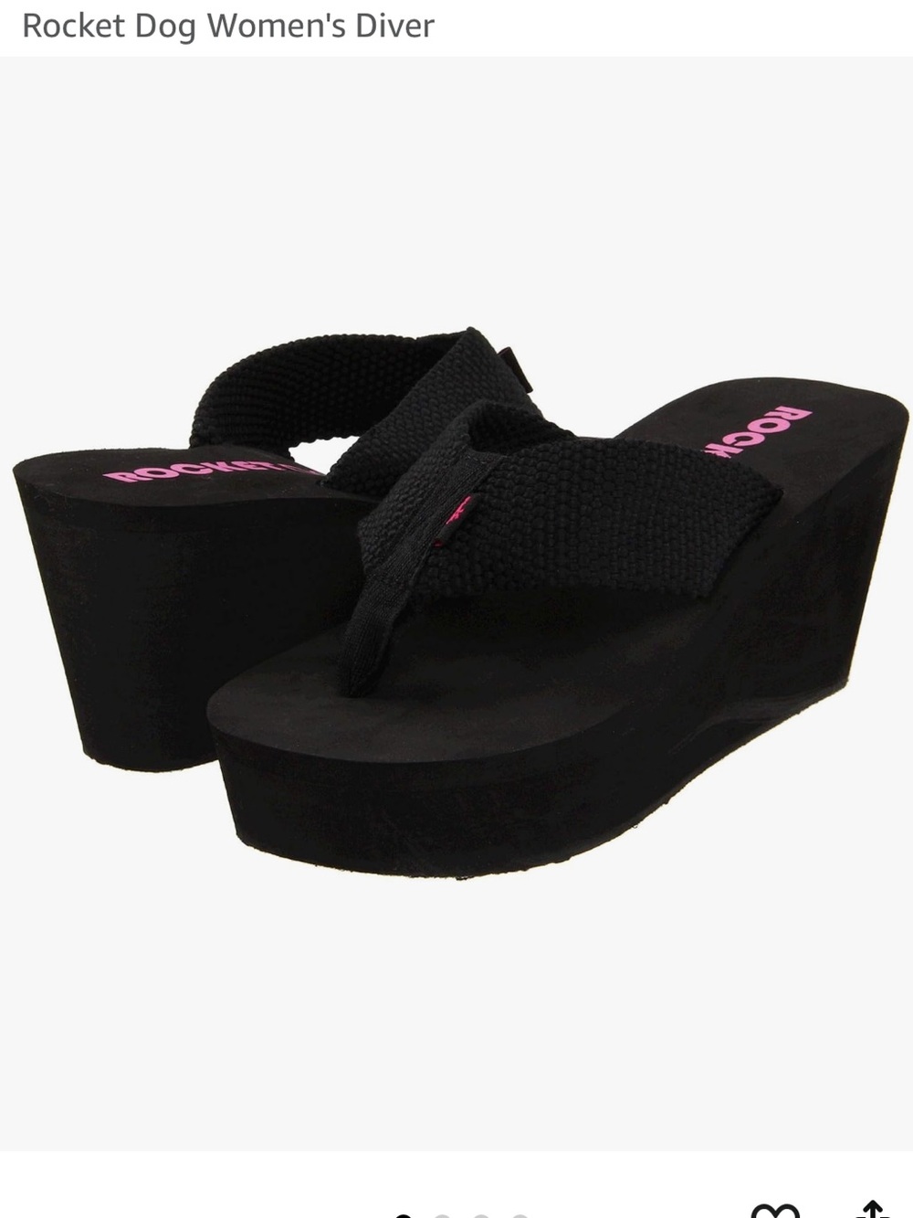 Rocket Dog Black Wedge Diver Flip Flops with Pink Logo